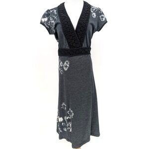 VTG Y2K Chulo Pony Asian Inspired‎ Floral Cottage Boho Gray Wrap Dress Medium